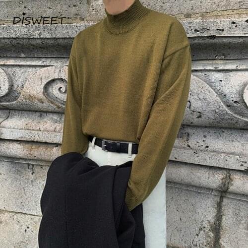 Turtleneck Solid Sweater Men Korean Long Sleeve Slim Knit Sweater Mens Simple Warm Boy Sweater 2020