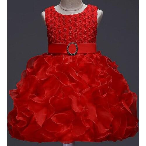 CAILENI Girls Dress Ruffles Baby Dresses 3D Flower Children Party Gown Princess Christening Infant Birthday Clothing for Girl