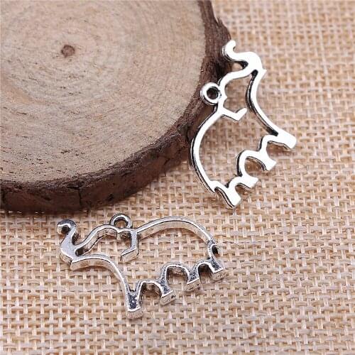 Free shipping 32pcs 19x25mm antique silver Hollow elephant charms diy retro jewelry fit Earring keychain hair card pendant