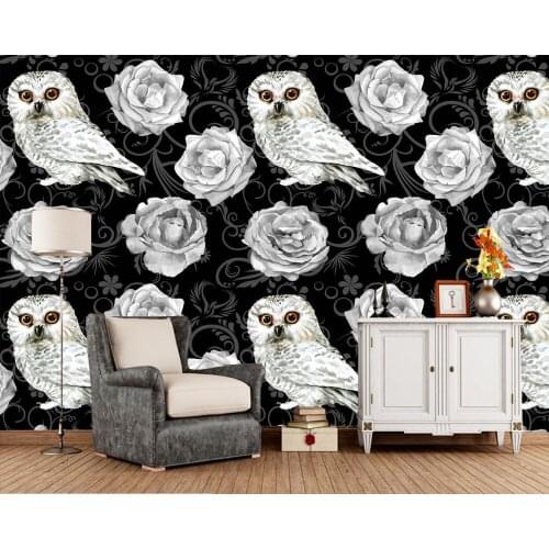Custom wallpaper floral, owl black pattern fresco for living room bedroom sofa TV background home decor wallpaper