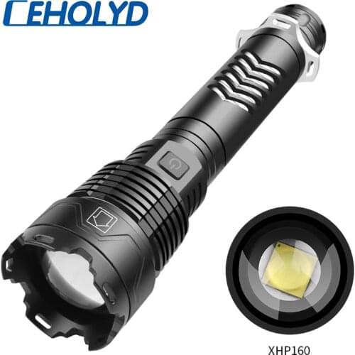 Ceholyd Super Bright XHP160 LED Flashlight High Power Tactical Zoom Torch 5 Modes No Battery Outdoor Riding Fishing Lantern