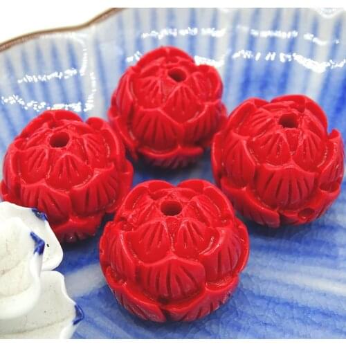 Flower Carved Beads For Prayer Buddhist Jewelry Making Materials Red Chinese Cinnabar Beads Ward Off Bad Luck