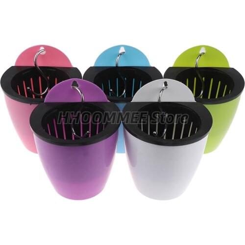 Self Watering Solid Color Flower Pot Wall Hanging Resin Automatic Plastic Planter Durable For Garden Balcony With Hook 5 Colors