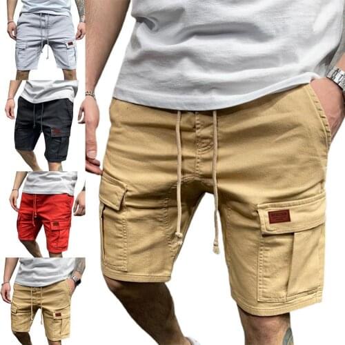 Casual Summer Men Solid Color Multi-pockets Drawstring Baggy Cargo Shorts Pants Multi-pockets Drawstring Cargo Shorts Pants