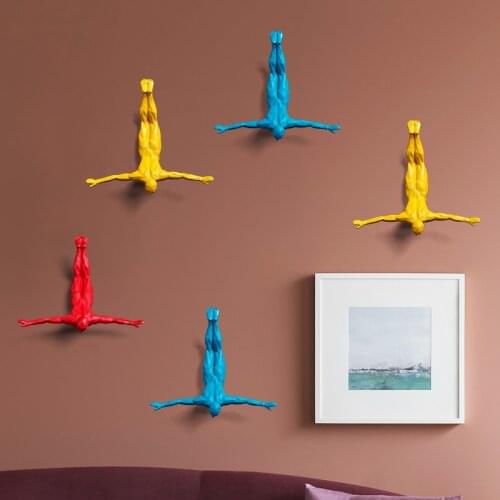 Nordic Bungee Jumping Man Blue/Yellow/Red Resin Wall Hanging Decoration Living Room Creative Gift Colorful Young Boy Figurines