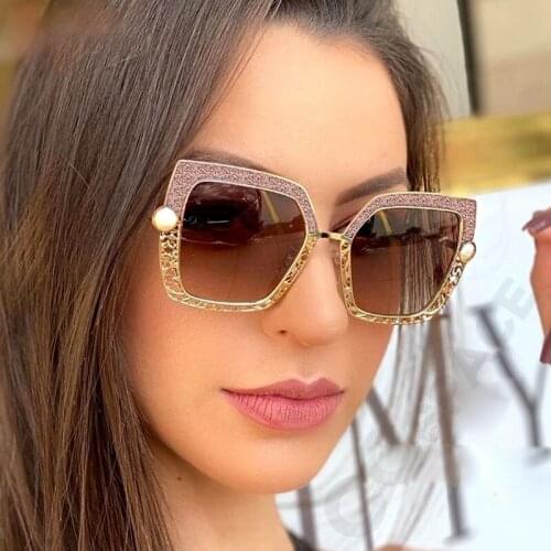 Square Cat Eye Pearl Hollow Luxury Sunglasses Men Women Fashion Shades UV400 Vintage Glasses