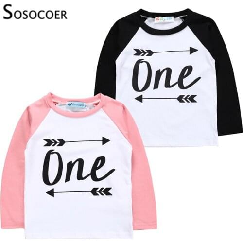 SOSOCOER Girls T Shirt Long Sleeve Letter One Boy T-shirts Top Spring Autumn Arrow Toddler Kids T Shirts Clothes Children Outfit