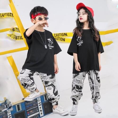 Hip-Hop Dance Costume Kids New Black Loose Tops Hiphop Pants Suit Rave Clothes Jazz Street Dance Costumes Stage Outfits SL2852