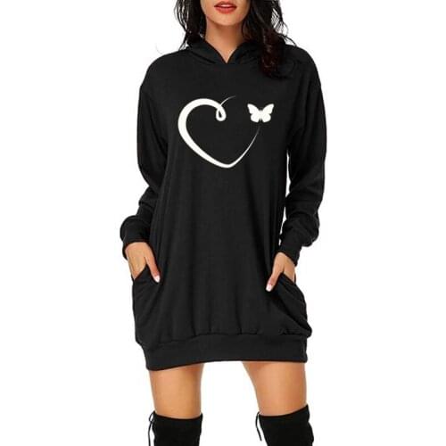 Oversized Hoodie Girls White Gothic Streetwear Womens Winter Casual Harajuku Black Tops Love Heart Butterfly Sweatshirts Dress