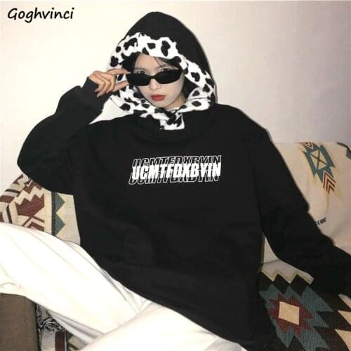 Hoodies Women Winter Thick Hooded Letter Cow Printed Pullovers Oversize Ins Korean Style Hip Hop Streetwear Baggy Stylish Cool