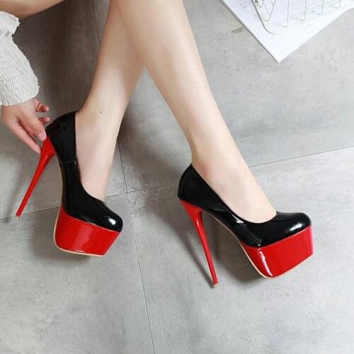Women Patent Leather Platform Shoes 16cm Thin Sexy High Heels Wedding Plus Size shoes women 2021