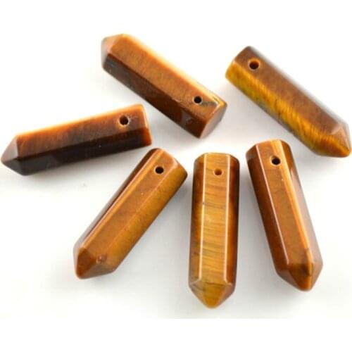 High Quality Brown Color Tiger Eyes Top Holes 10x30mm Hexagon Prism DIY Making Materials 12pc/lot