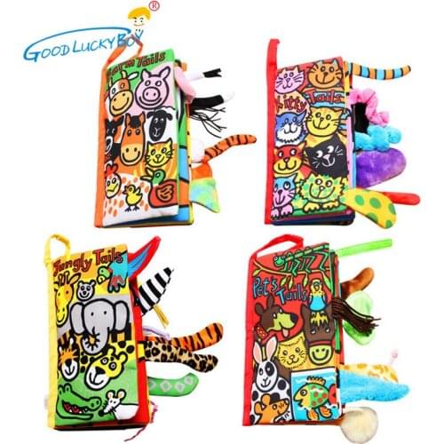 Fun Animal Tail Cloth Books Baby Unfolding Touch Toys Soft New Infant Early Learning Education Toy Gift
