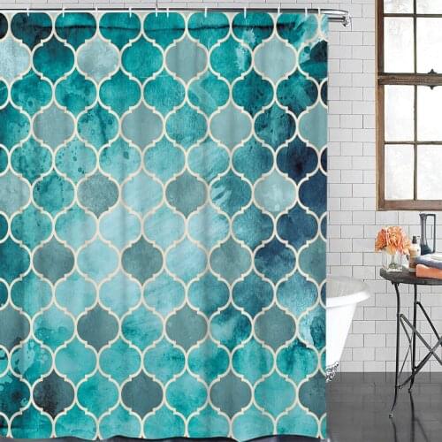 Moroccan Green Geometric Shower Curtain Waterproof Curtains Polyester Bath Curtain Bathroom Decor 12 Hooks