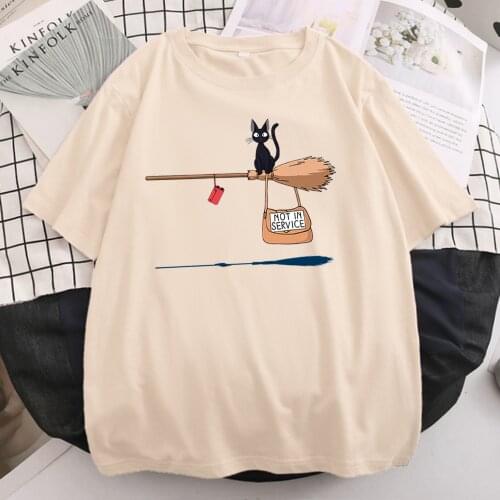 Cute Cat Not In Service Print Women Short Sleeve T-shirt Fashion Skin Friendly Street Women Tshirts Oversize Casual Female Tee