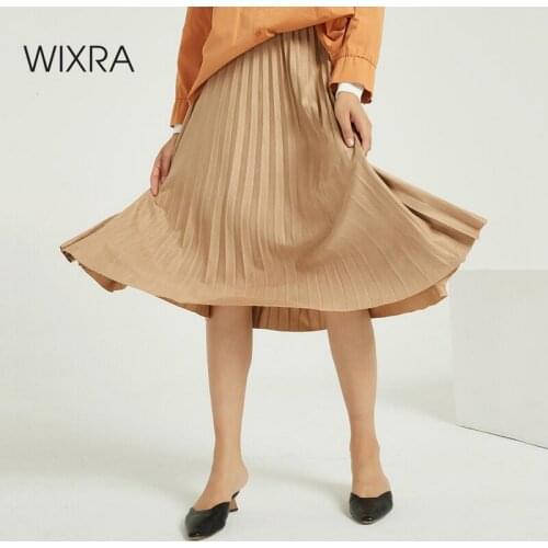 Wixra Women Suede Skirt Long Pleated Skirts Faldas Vintage Women Midi Skirt Streetwear Ladies Bottom Winter spring Autumn