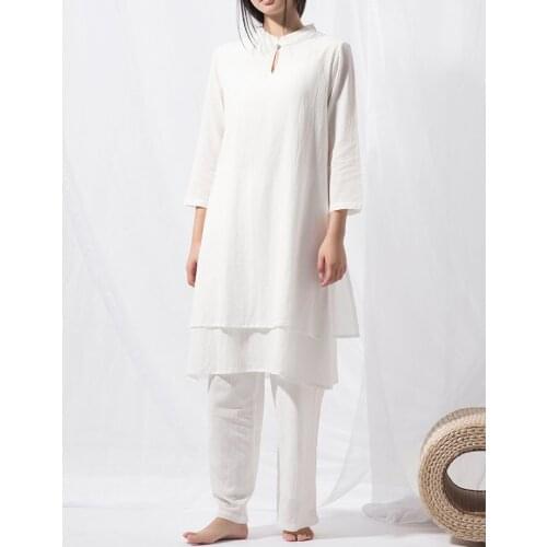 Women top quality cotton&linen yoga suit zen tea uniforms hanfu tai chi kungfu clothes meditation lay clothing