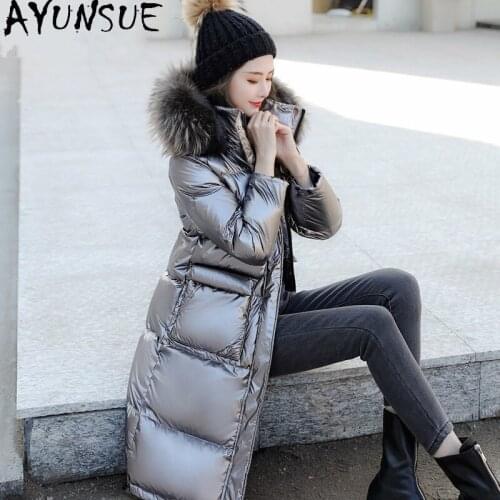 AYUNSUE Real Raccoon Fur Collar Womens Down Jacket White Duck Down Women Coats Fashion Slim Female Winter Parkas Casaco 2020