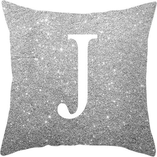 1PC Cushion Cover Pillow Case Silver Letters Throw Polyester Decor Square Soft A-Z