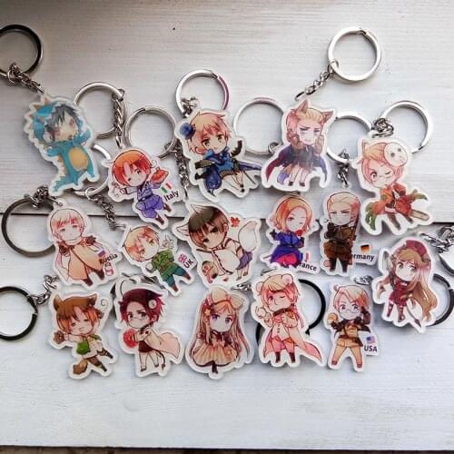 1pcs Promotion Anime Axis Power Hetalia Work Feliciano Vargas Ludwig Honda Jones llavero Portachiavi Gift Keychains Fan Keyrings