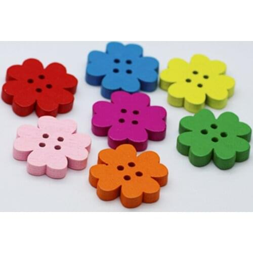 100pcs creative cartoon colorful 1holes wood buttons 15mm plum wooden decorative buttons for crafts sewing decorative buttons