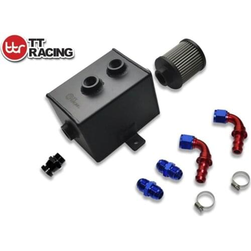 2L_OT_BK_KIT - 2L BLACK ALUMINIUM OIL CATCH CAN TANK KIT AN10 W/ FITTINGS SQUARE STYLE