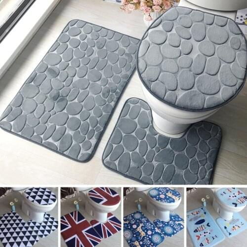 3Pcs/set Bathroom Mat Set Flannel Anti-Slip Kitchen Bath Mat Carpet Bathroom Toliet Rug Washable Tapete Banheiro Floor Mats