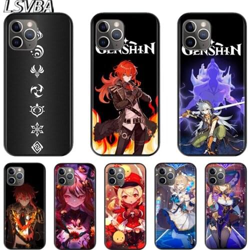 Anime Genshin darbe For Apple iPhone 12 11 XS Pro Max Mini XR X 8 7 6 6S Plus 5 SE 2020 Black Silicone Soft Cover Phone Case