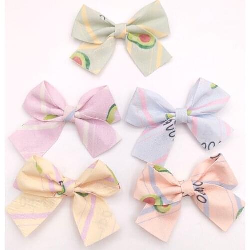 15Pcs/Lot 7*5.5cm DIY Avocado Print Hand Bowknot Appliques For Children Headwear Hair Clip Accessories And Garment Patches