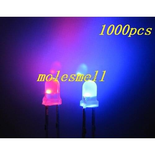 Free shipping 1000pcs 3mm Dual Bi Color Polar Changing diffused Red/blue Led diffused Leds 2-Pin led big/wide angle led