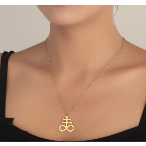 Stainless Steel Leviathan Satan Cross Pendants for Men Women Simple 8 Cross Choker Religious Necklace Jewelry Gift