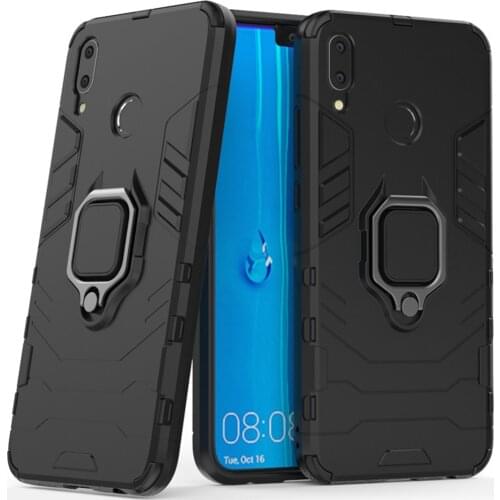 For Huawei Y9 2019 Case Cover Silicone TPU and Hard PC Ultra Luxury Armor Shockproof Metal Ring Holder Case for Huawei Y9 2019