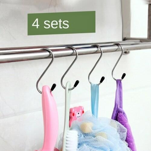 Hot sale 4pcs Powerful Stainless Steel S Shaped Door Wall Hangers Towel Mop Handbag Holder Hooks Hanging Kitchen Bathroom
