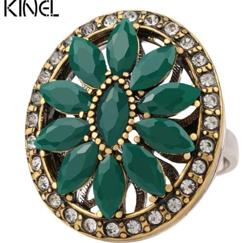 Kinel Brands Turkey Vintage Jewelry Big Urquoise Rings For Women Color Gold New 2016 Fashion Crystal Gift