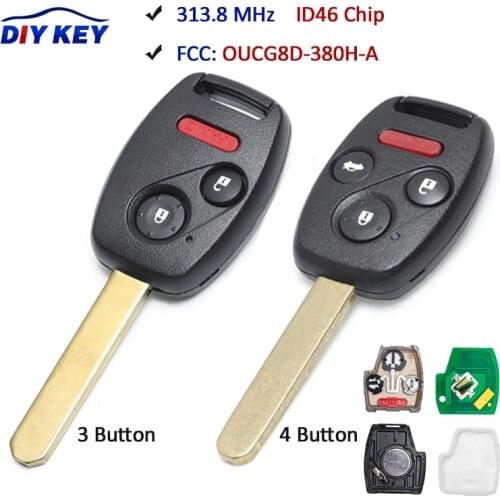 DIYKEY Car Remote Key for Honda Odyssey 2005-2010 Accord 2003-2007 OUCG8D-380H-A 313.8MHz 3/4 Button Fob Control ID46(7941) ID48