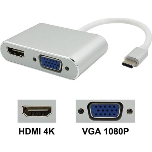 2 in 1 HUB USB C to HDMI 4K VGA 1080P Type C to HDMI VGA Adapter USB-C Support 4K*2K 1080P for Macbook Google Pixel HDMI VGA HUB