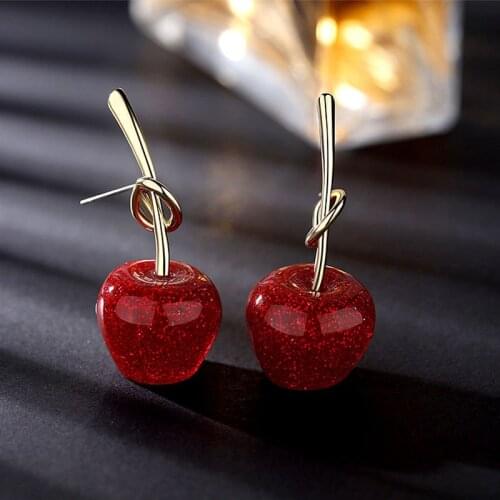 Korean Fashion S925 Needle Red Cherry Earrings Apple Earrings Ins Girl Heart Earrings Personality Forest Fruit Earrings
