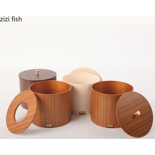 Solid Wood Trash Can with Cover Small Desktop Garbage Can Organize Storage Bin Waste Bins Garbage Bin Storage Basket Wastebasket