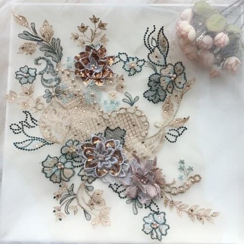 3D flower hot drilling beaded lace patch DIY flower childrens dress dance performance clothing accessories