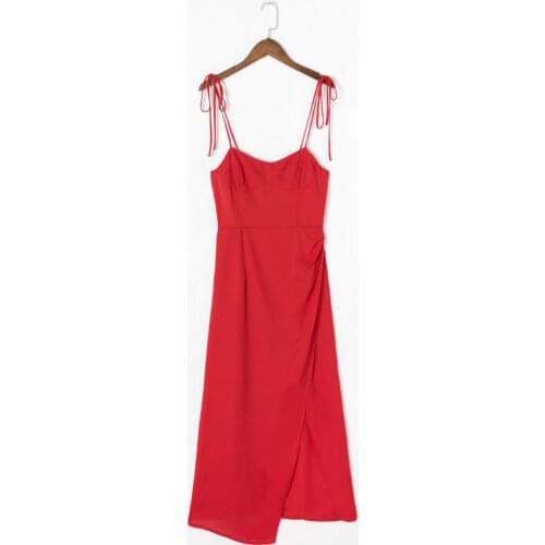 Summer Womens Casual Solid Color Split Slim Sling Dress