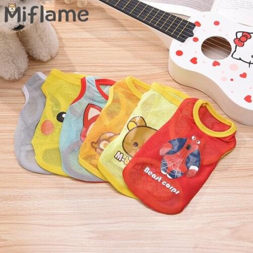 Miflame Summer Dog Clothes Cartoon Small Dogs Vest Shirts Pomeranian Chihuahua Vests Mesh Puppy Sleeveless Lovely Pets Costume
