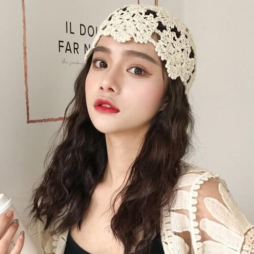 Summer Women Mexican Style Ethnic Vintage Embroidery Hat Solid Color Girls HatHollow handmade crochet flowers Cap