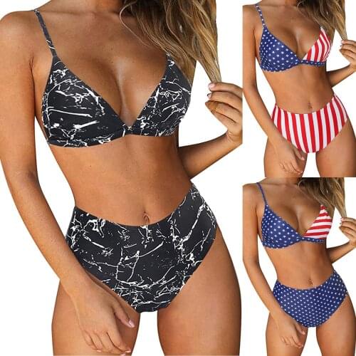 Bikini Micro Swimwear Women American Flag Print High Cut Beach Bathing Suit High Waist Bikinis Set Summer Sexy Swimsuit Biquini