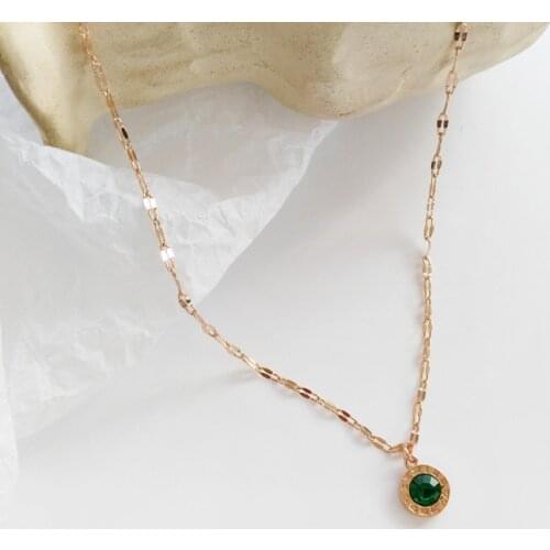 Fashion Beautiful Neclace Thin Link Chain Delicate Design Small Round Green High Quality Crystal Pendant Necklace Women Jewelry