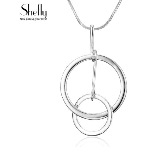 Fashion Circles Pendant Necklace Simple Design Personality Jewelry For Women Long Snake Chain Necklace Gold Silver Color