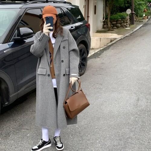 Fashion New Winter 100% Wool Coat Female Korean Gray Long Casaul Outerwear Autumn Woman Coats and Jackets for Women 2021 WPY