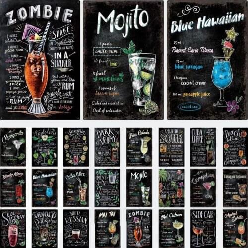 Mojito Goblet Cocktail Summer Juice Painting Decorative Wall Plate Poster Metal Tin Sign Bar Pub Cafe Plaques Pin Up Signs Decor