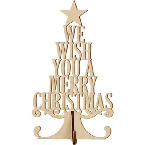 We Wish You Merry Christmas Mini Christmas, Small Pine Wooden Bases for Xmas Holiday Party Home Tabletop Tree Decor