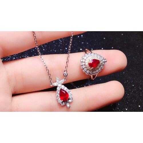 New Arrival Natural and Real Natural Ruby jewelry set Natural Real Ruby 925 sterling silver 1pc Ruby pendant,1pc Ruby ring
