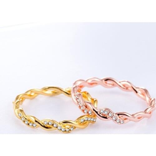 AMORUI Ladies Simple Cross Twisted Zircon Wave Engagement Ring Rose Gold/Gold Thin Finger Crystal Wedding Rings for Women Gift